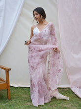 Avani Onion Color Pure organza Chikankari Work Saree